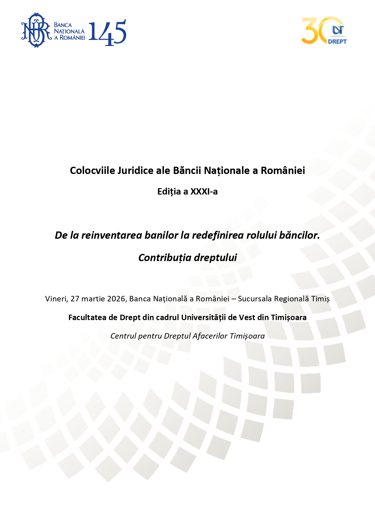 Participarea la Colocviile Juridice ale Băncii Naționale a României – Ediția a XXXI-a