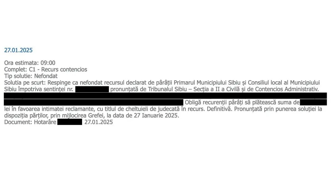 Victorie în materie de urbanism la Curtea de Apel Alba Iulia