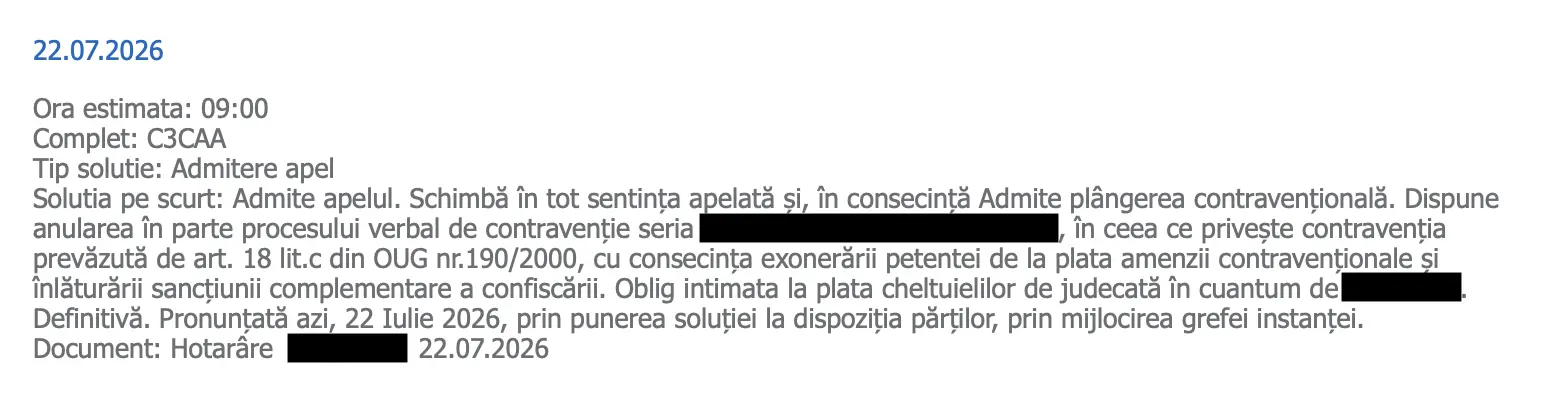 Anularea definitivă a amenzii contravenționale și a măsurii confiscării a 3,65 kg de bijuterii din aur